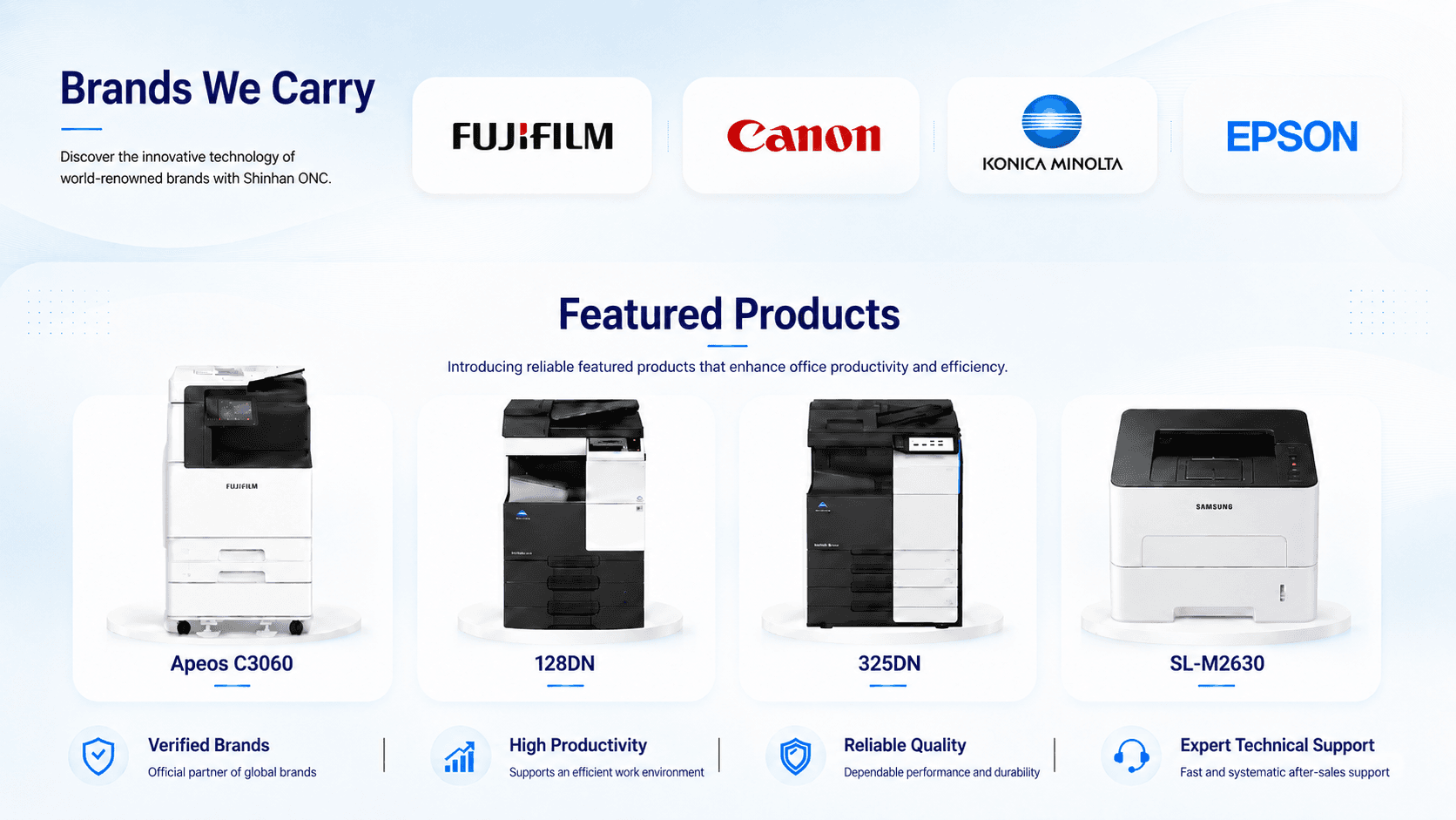 Office Equipment Rental and Purchase brands and featured equipment