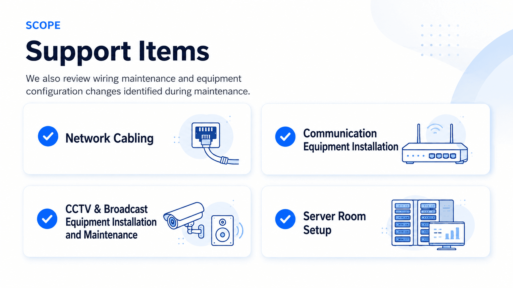 ICT Infrastructure Construction support items